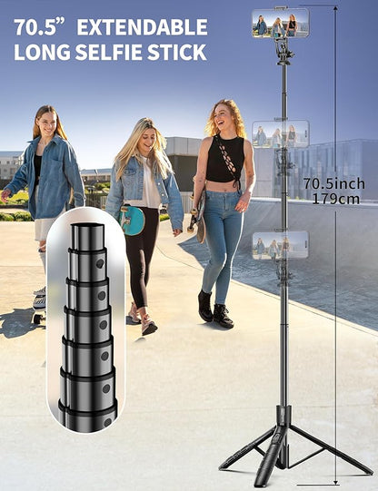 Aluminum 71" Phone Tripod with Remote, Extendable & Compatible with iPhone