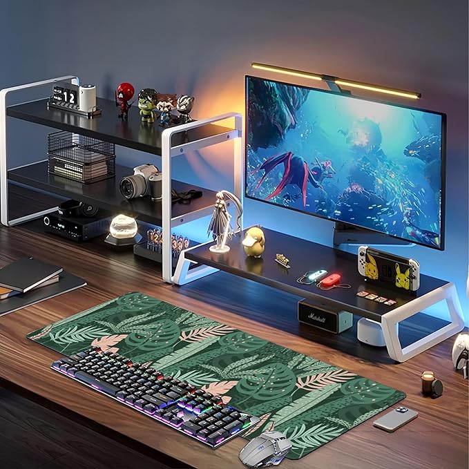 Tropical Plants and Leaves Desk Mat, Large Tropical Palm Leaves Gaming Keyboard