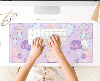 Kawaii Purple Desk Mat, Cute Witchy Elements Mouse Pad, Desk Pad Mystical Goth