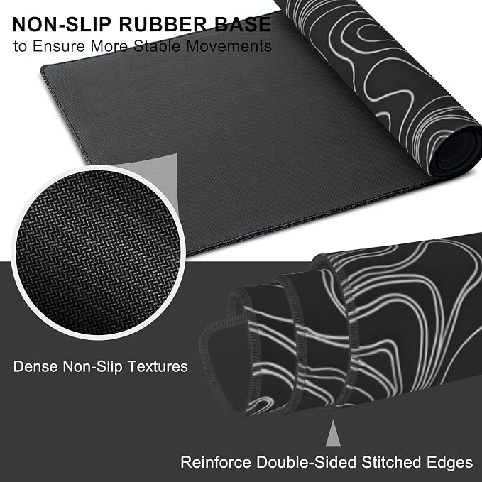 Mouse Pad, Large Mountain Topographic Terrain Map Desk Mat, Extended Non-Slip