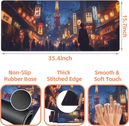 Mouse Pad Large Bustling Street in Tokyo Non-Slip Gaming Desk Mat