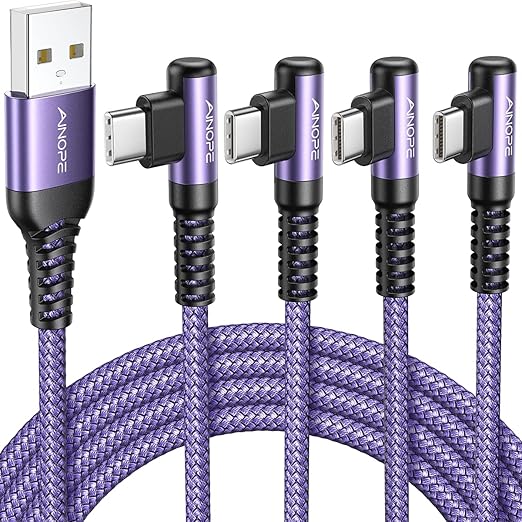 AINOPE 4-Pack USB C Cable, 3.1A C Charger Cable Fast Charging, Right Angle Type