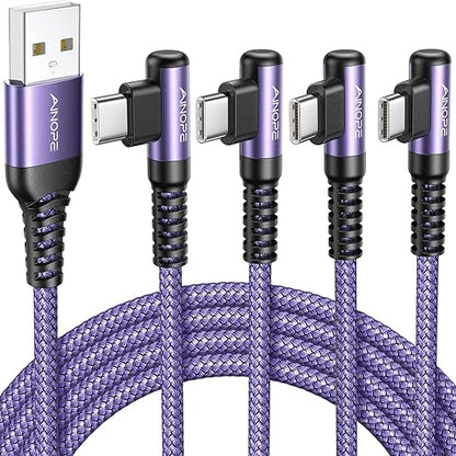 AINOPE 4-Pack USB C Cable, 3.1A C Charger Cable Fast Charging, Right Angle Type