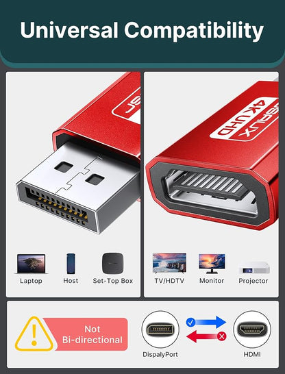 JSAUX 4K DisplayPort to HDMI Adapter 1Pack, DP PC to HDMI Monitor Converter