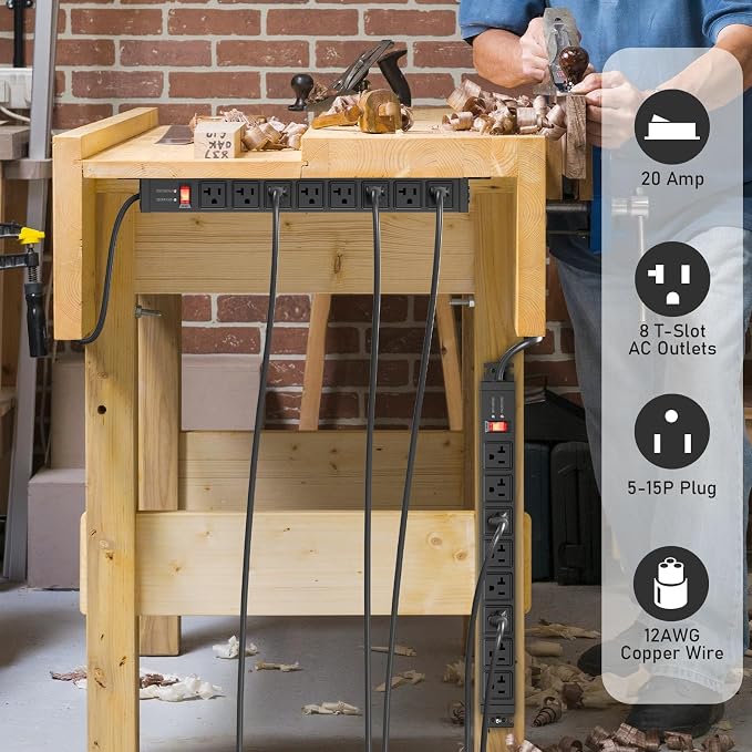 JUNNUJ 20 Amp Power Strip Surge Protector 4800J, Heavy Duty 8 Outlet Metal