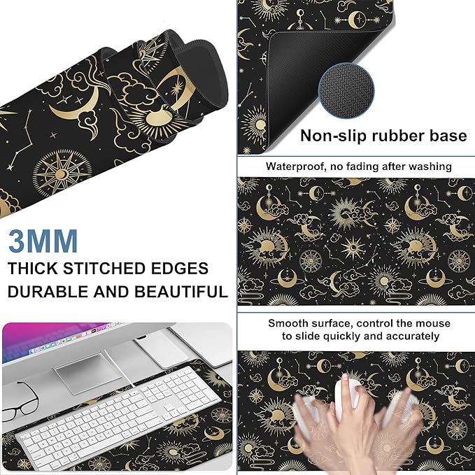 Gaming Desk Pad Large Extra Length Clouds, Moon and Sun Mouse Pad Keyboard
