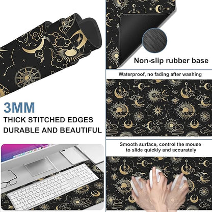 Gaming Desk Pad Large Extra Length Clouds, Moon and Sun Mouse Pad Keyboard