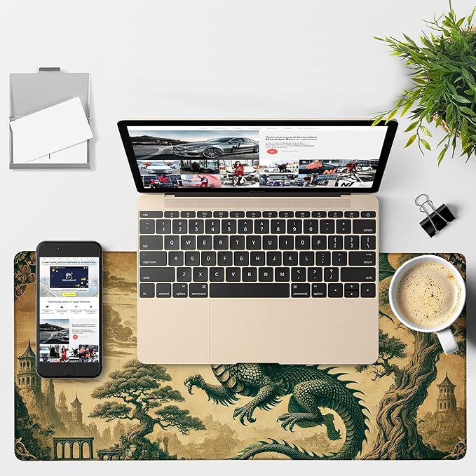 Vintage-Style Dragon Gaming Mouse Pad 3mm Thick Stitched Edge Waterproof