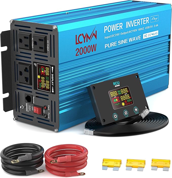 2000 Watt Inverter Pure Sine Wave DC 24V to 110V/120V AC Power Inverters