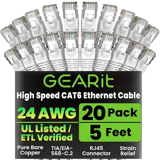 GEARit Cat 6 Ethernet Cable Cat6 Network Patch, Snagless Cord, Internet