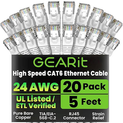 GEARit Cat 6 Ethernet Cable Cat6 Network Patch, Snagless Cord, Internet