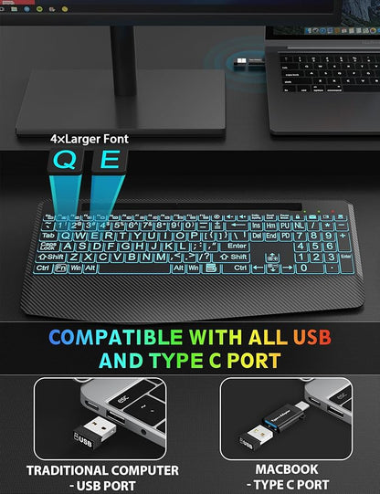 Wireless Keyboard and Mouse Backlits, Wrist Rest, LED Mouse, Rechargeable