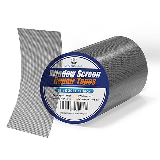 KING MOUNTAIN Black Window Screen Repair Tape, 3inX20FT Heavy Duty Screen
