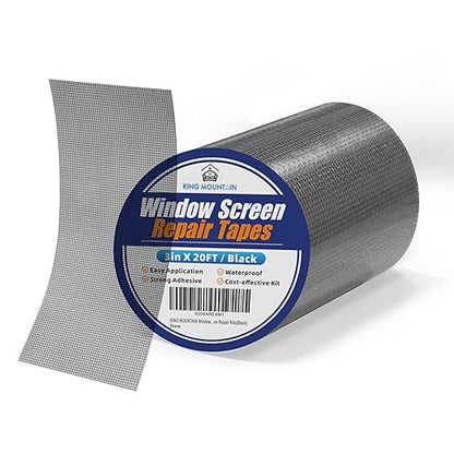KING MOUNTAIN Black Window Screen Repair Tape, 3inX20FT Heavy Duty Screen