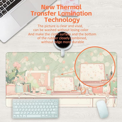 Desk Pad, Kawaii Anime Style Desk Mat, 31.5"x15.7" Extended Big Computer