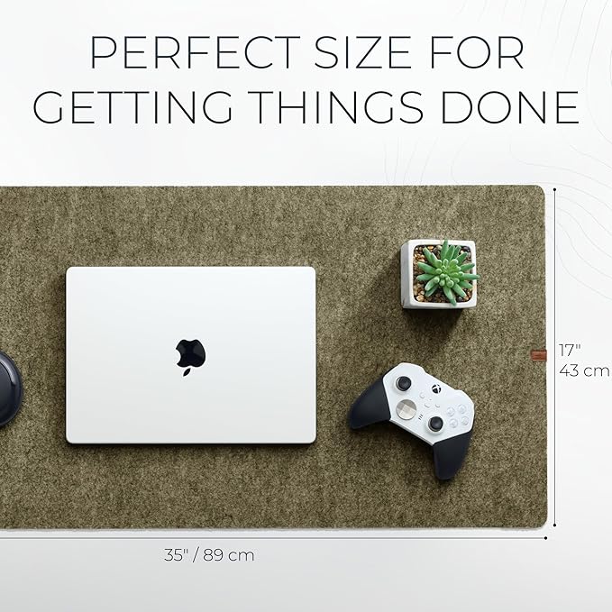 Nordik Large Felt Desk Mat – Timber Moss Green – 35 x 17 inch – Computer Desk