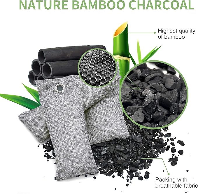 12 Pack Bamboo Air Purifying Bag, Activated Charcoal Bags Odor Absorber