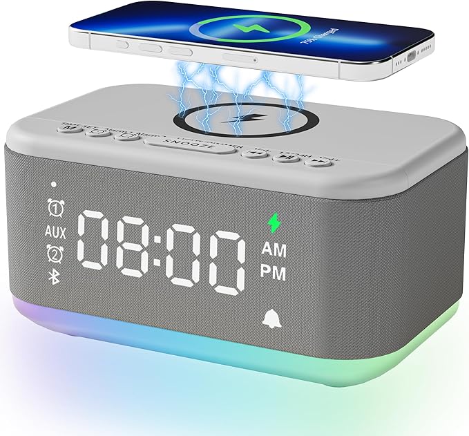 Alarm Clock Speaker Wireless Charger, Digital Alarm Clocks Bedrooms Bluetooth