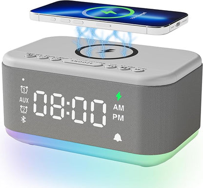 Alarm Clock Speaker Wireless Charger, Digital Alarm Clocks Bedrooms Bluetooth