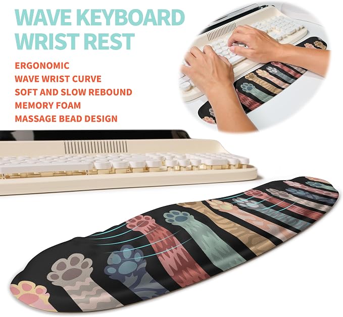 2-in-1 Ergonomic Set, Wave Rise Keyboard Wrist Rest and Massage Bulge Slope
