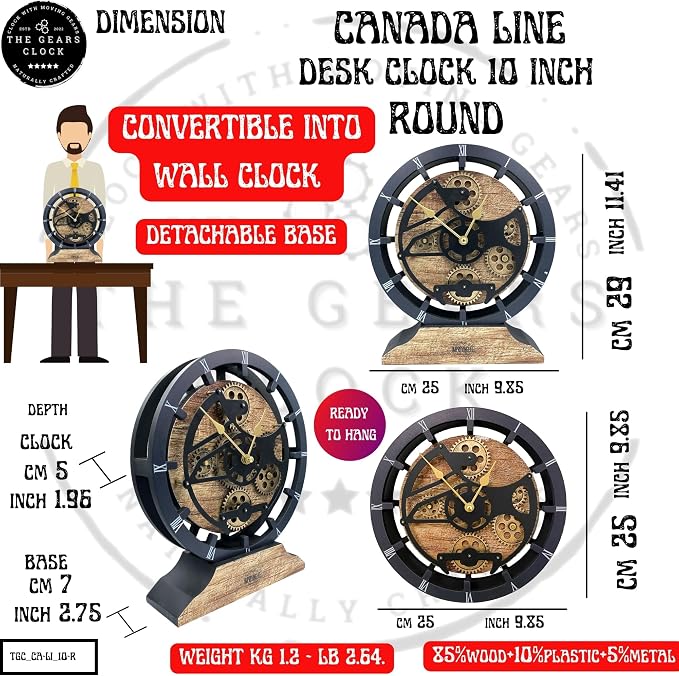 ImprovingLife The Gears Clock Desk Clock 10 inches