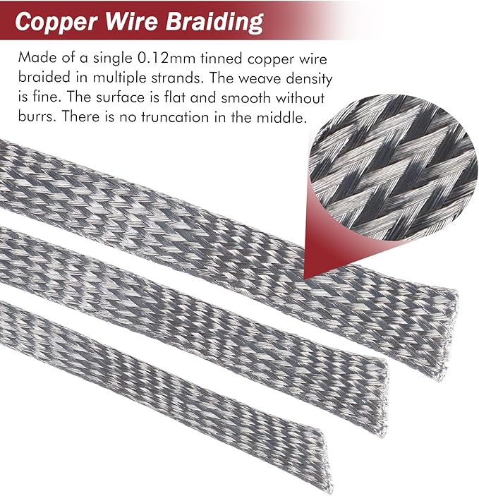 Tinned Copper Metal Braid Sleeving Wire Shielding Sleeve Braided Copper Ground