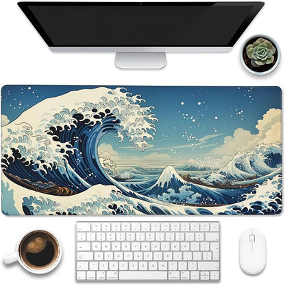 Desk Mat, Japanese Sea Wave Large Gaming Mouse Pad