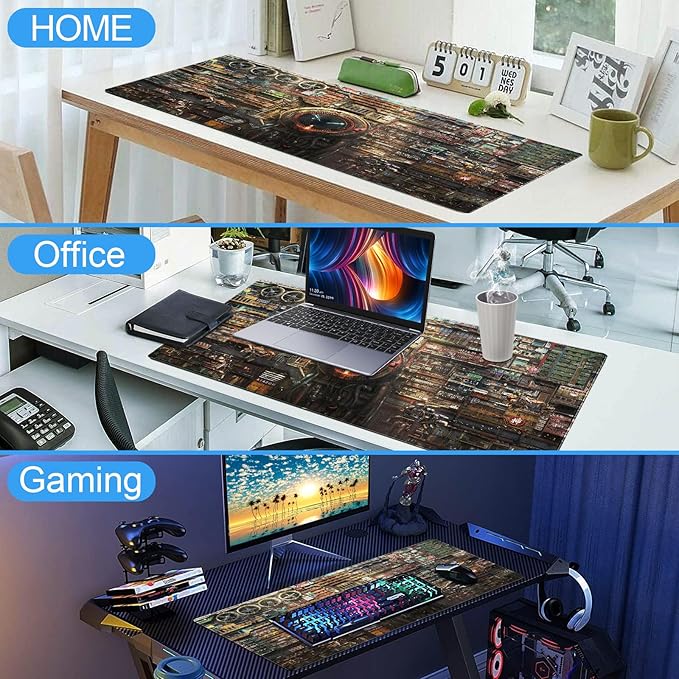 Futuristic Fantasy Mouse Pad, Cyberpunk Style Desk Mat, Extended XL Gaming