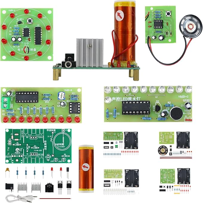 5in1 Soldering Practice Kit Mini Musical Tesla Coil, Plug-in Flowing Light
