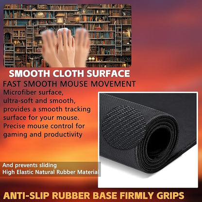 Desk Pad, Fantasy Shelves Desk Mat, Shelves Full of Books Large Gaming Mouse Pad