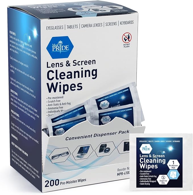 MED PRIDE Anti-Fog Lens and Screen Cleaning Wipes