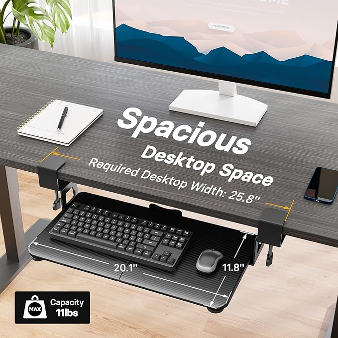 BONTEC KMT01-PJ Under Desk Keyboard Tray, Pull-Out Keyboard & Mouse Platform