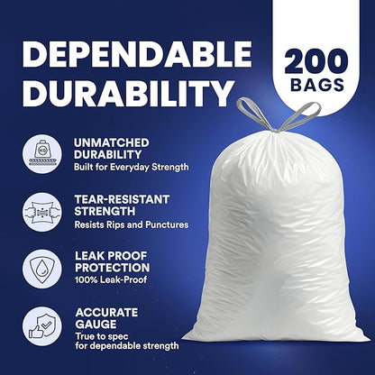Plasticplace 8 Gallon Trash Bags -White Drawstring Garbage Can Liners