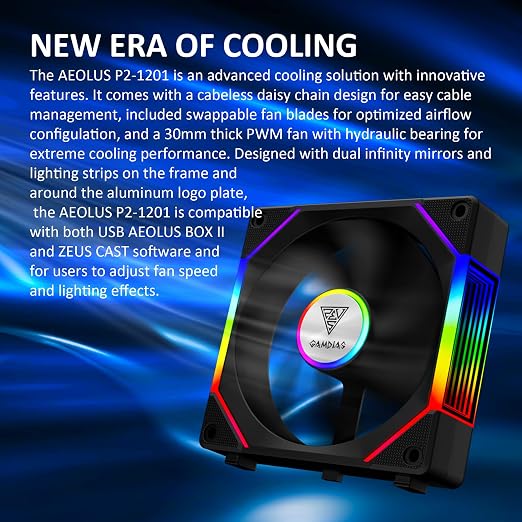 GAMDIAS 120mm ARGB PWM Case Fan, 2 Blades in 1 Fan Pack, Sync
