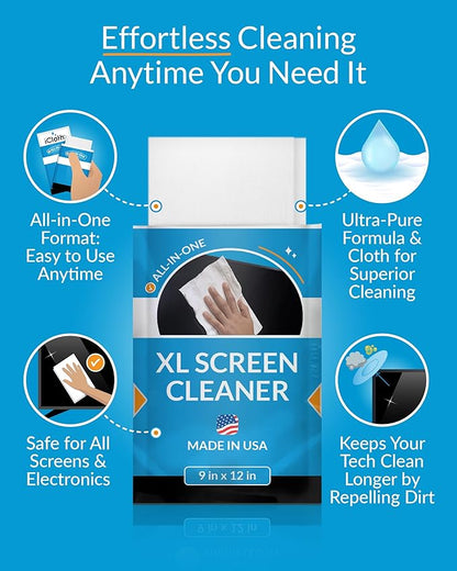 iCloth XL Screen Cleaning Wipes, Lint-Free and Streak-Free, Fast-Drying