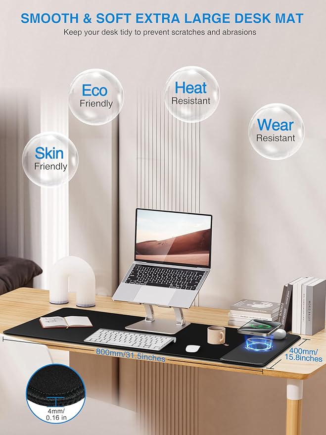 TopMade Mouse Pad with 15W Wireless Charging, Waterproof Gaming Mousepad with