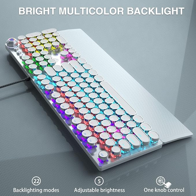 AULA F2088 Typewriter Style Mechanical Gaming Keyboard, Rainbow LED Backlit
