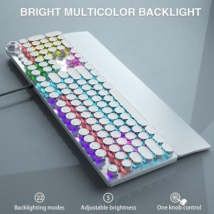 AULA F2088 Typewriter Style Mechanical Gaming Keyboard, Rainbow LED Backlit