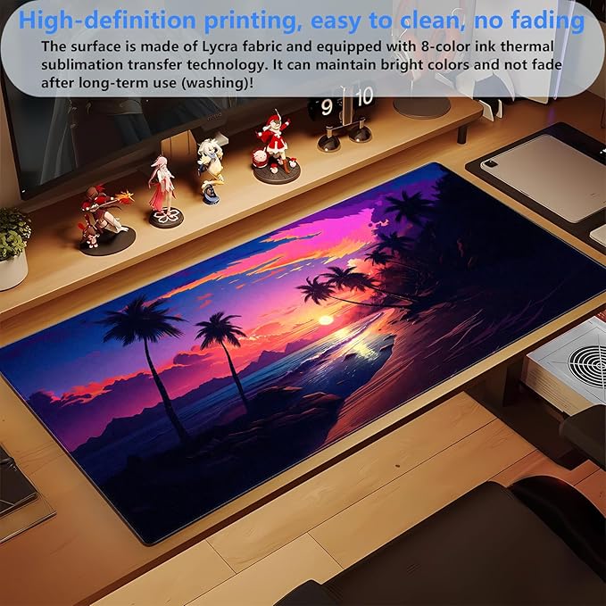 Sunset Beach Gaming Mouse Pad for Desk, Fantasy Ocean Art Desk mat Extended