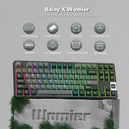 QK87 75% Keyboard with Multimedia Screen, QMK/VIA Wireless Gaming Keyboard