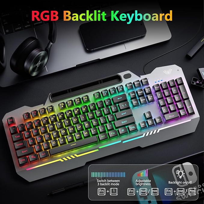 AULA Keyboard, T102 104 Keys Gaming Keyboard and Mouse Combo