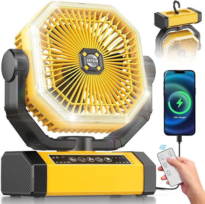 Orteen Rechargeable 9-Inch Portable Table Fan, 20000mAh Battery Powered Camping