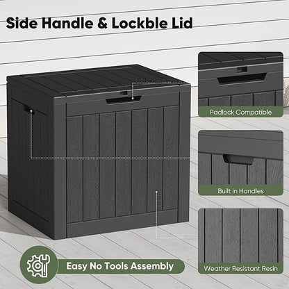 NEWBULIG 31 Gallon Outdoor Storage Box, Waterproof Deck Box with Lockable Lid, Patio Furniture Bench & Side Table, Easy Assembly, for Garden, Pool, Patio & Backyard Organization, Black