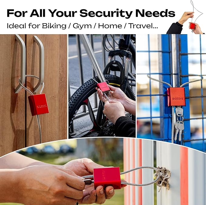 Cable Padlock with 3 Keys | L 1.15ft, D 1/6in Adjustable Steel Cable Lock |