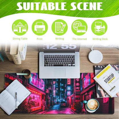 Desk Mat, Japanese Anime Neon Street Desk Pad, Anime City Large Gaming Mouse Pad