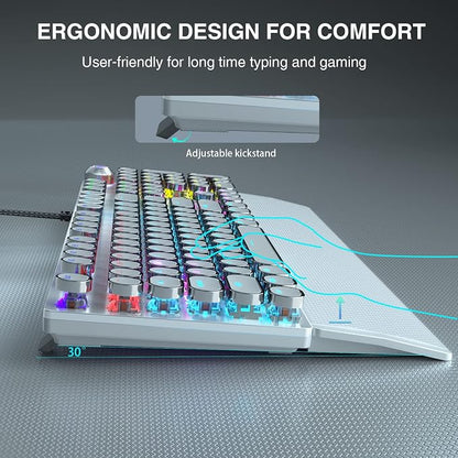 AULA F2088 Typewriter Style Mechanical Gaming Keyboard, Rainbow LED Backlit
