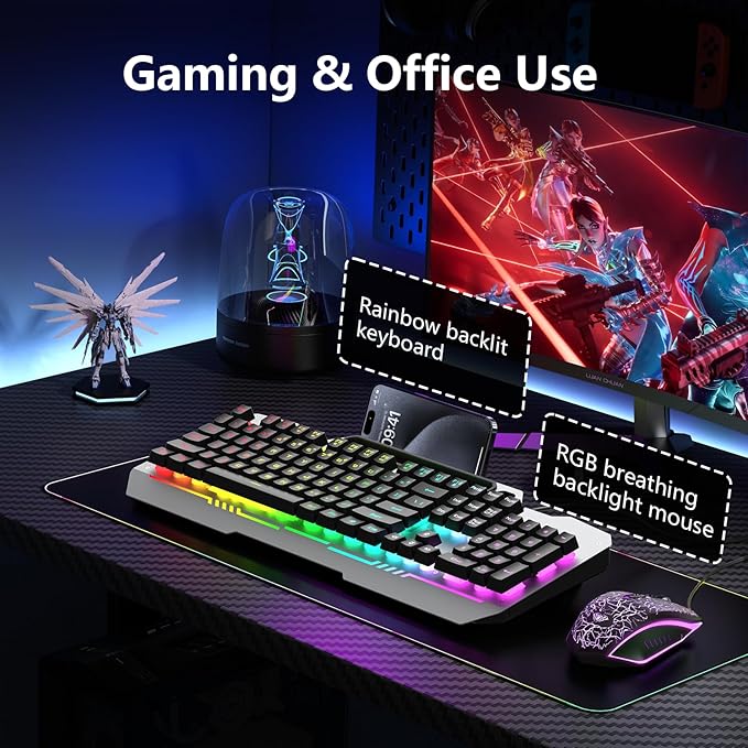 AULA Keyboard, T102 104 Keys Gaming Keyboard and Mouse Combo
