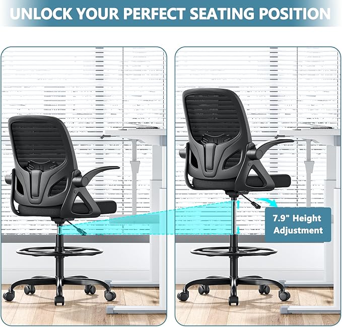 Tall Drafting Chair with Footrest Ring