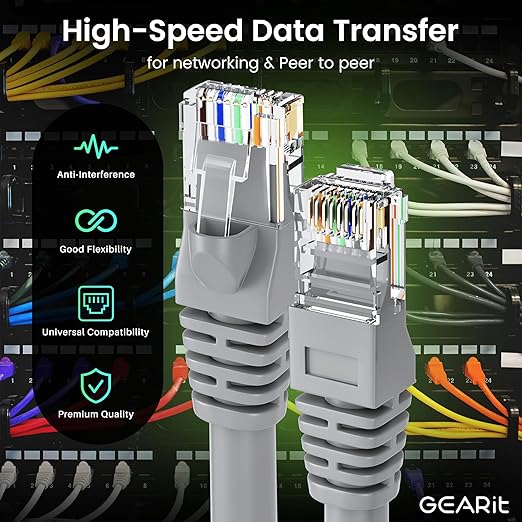 GearIT Cat 6 Ethernet Cable Cat6 Network Patch, Snagless Cord, Internet