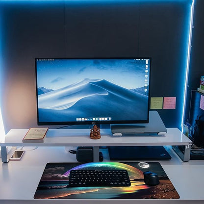 Desk Mat, Rainbow and Full Moon Desk Pad, Beach at Night Large Gaming Mouse Pad
